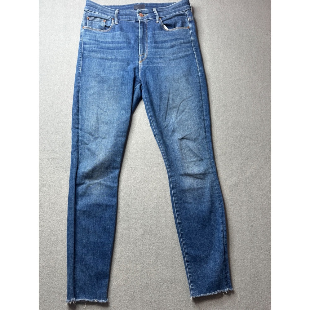 Mother High Waisted Looker Ankle Fray Sz 28 x 27 Big Sky Dark Wash Minimalist